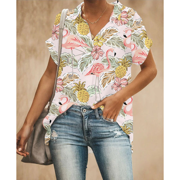 Flamingo Pineapple Women Button Up Shirt