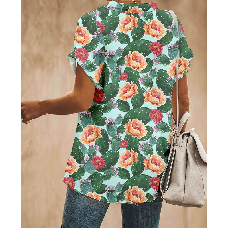 Blooming Cactus Women Button Up Shirt