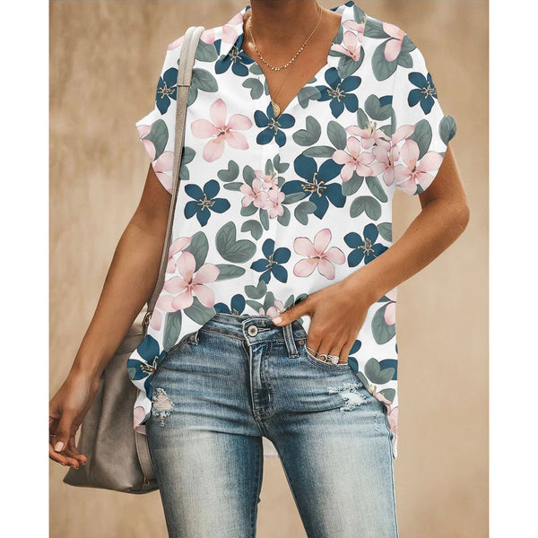 Floral Leaf Women Button Up Shirt