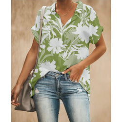 Green Leaf Women Button Up Shirt