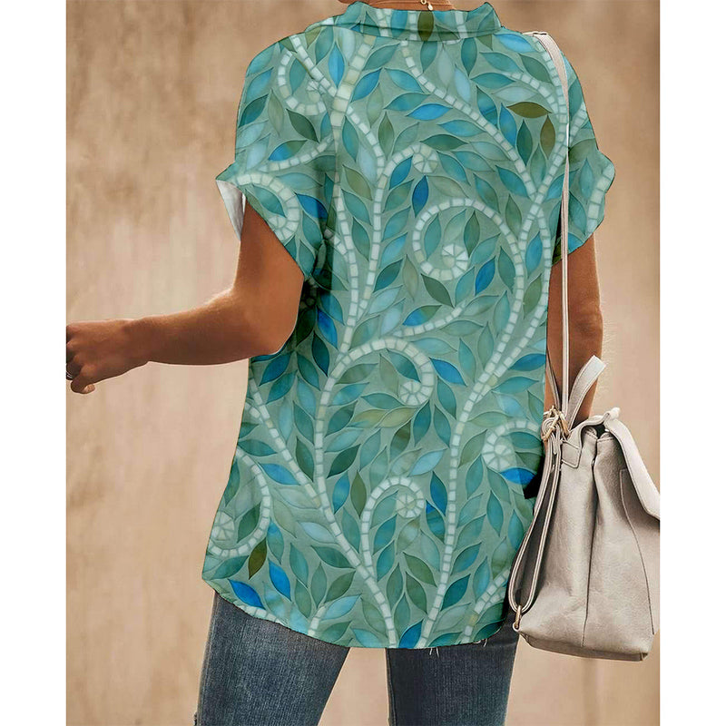 Green Leaf Women Button Up Shirt