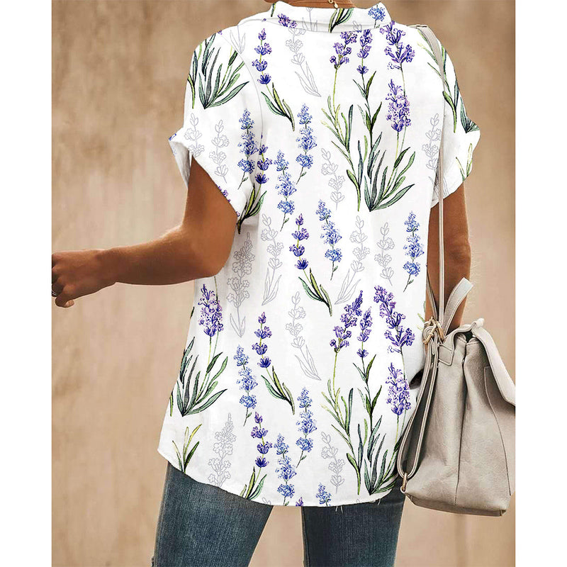 Lavender Flower Women Button Up Shirt