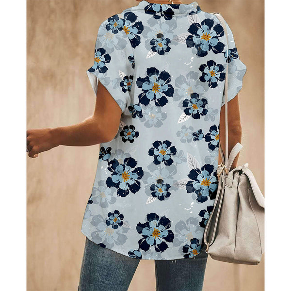 Flowers Blue Women Button Up Shirt