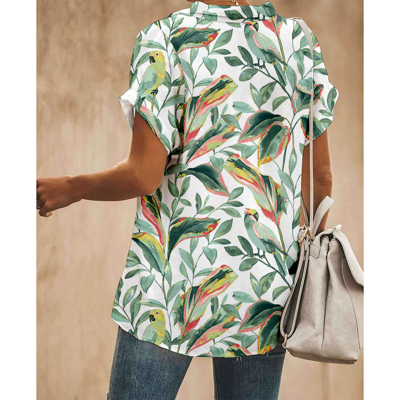 Green Leaf Women Button Up Shirt