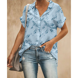 Leaf Branch Blue Women Button Up Shirt