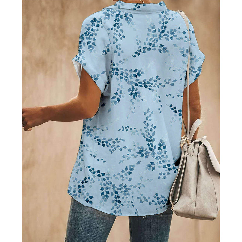 Leaf Branch Blue Women Button Up Shirt