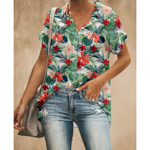 Floral Leaf Women Button Up Shirt