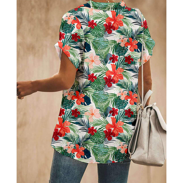 Floral Leaf Women Button Up Shirt