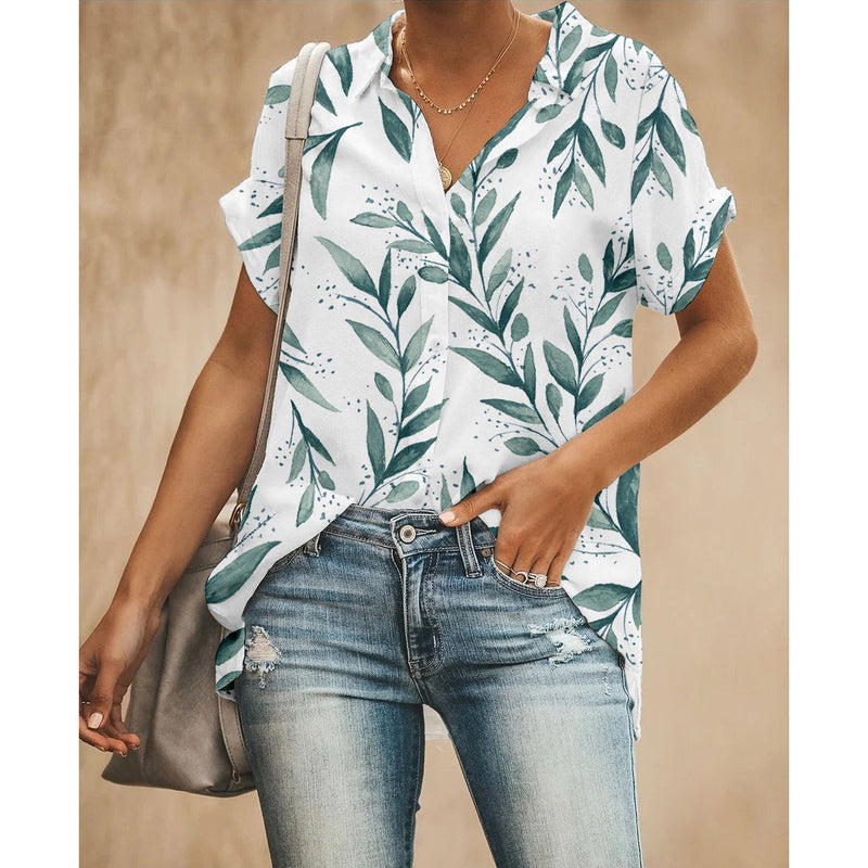 Green Branch Leaf Women Button Up Shirt