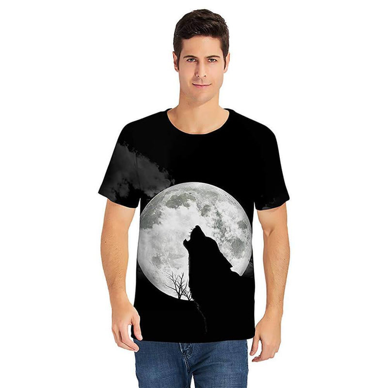 Full Moon Wolf Funny T Shirt Black