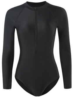 Black Long Sleeve One Piece Rash Guard for Women