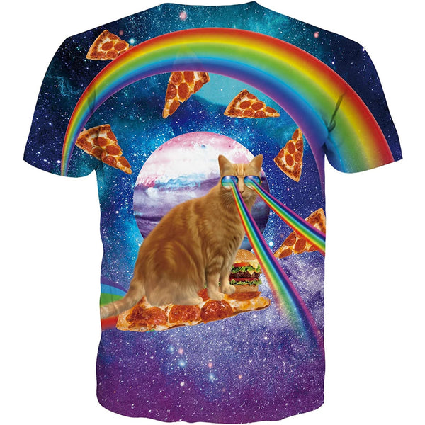 Galaxy Rainbow Pizza Cat Funny T Shirt