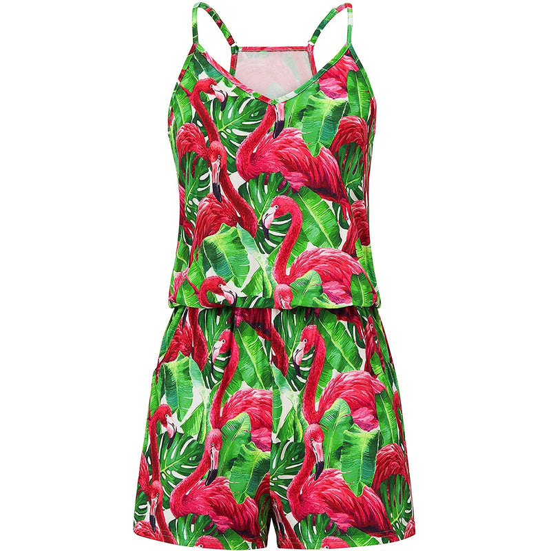 Banana Leaf Red Flamingo Funny Romper for Women