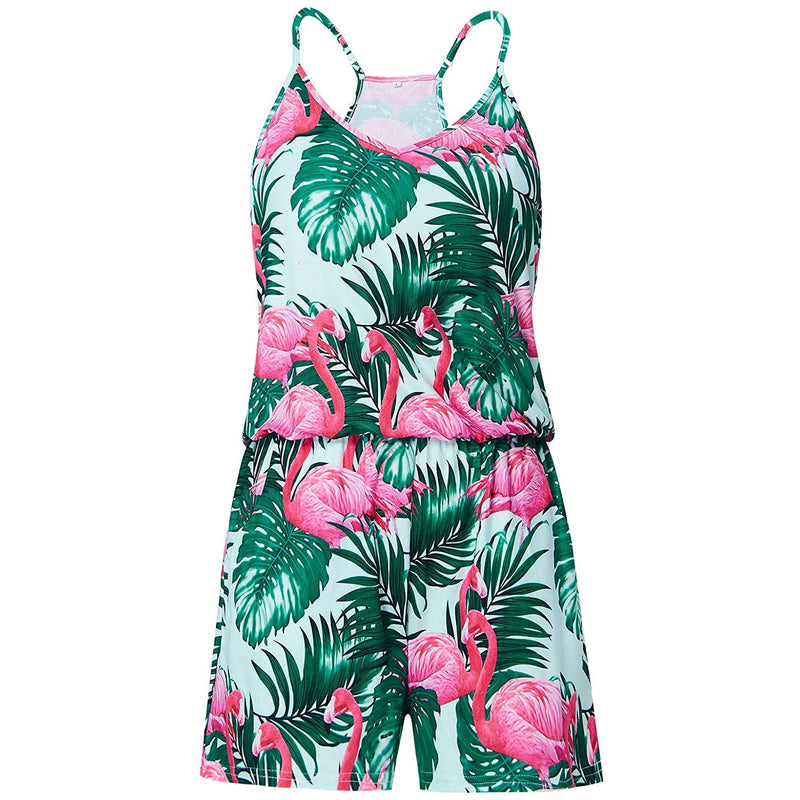 Palm Leaf Pink Flamingo Funny Romper for Women