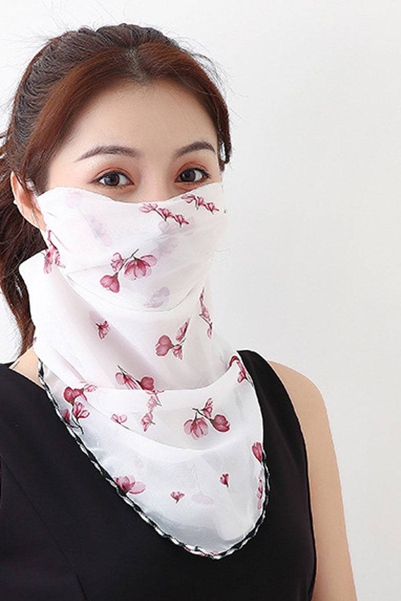 Flowers White Bandana Scarf With Ear Loops